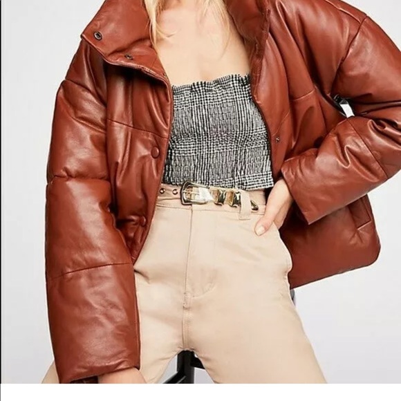 Free People Jackets & Blazers - Rare! Free People Leather Puffer Coat Jacket Large